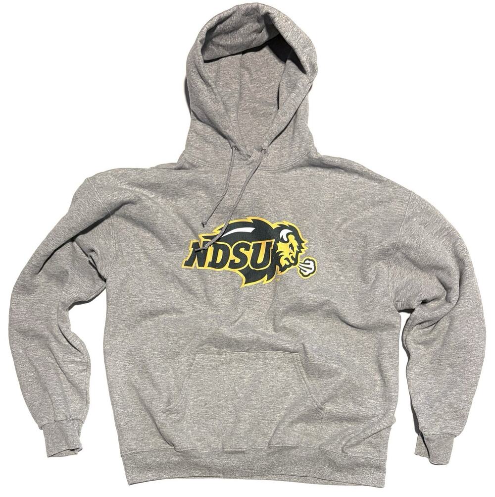 NDSU Bison Hoodie Sz XL Gray Cotton Blend Hoodie Pocket Football Logo Jerzees